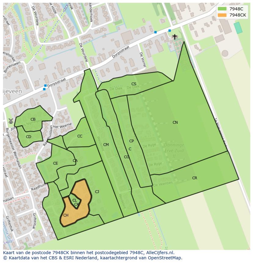 Afbeelding van het postcodegebied 7948 CK op de kaart.