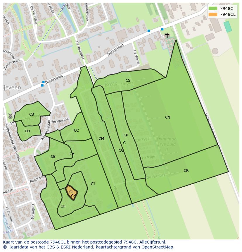 Afbeelding van het postcodegebied 7948 CL op de kaart.