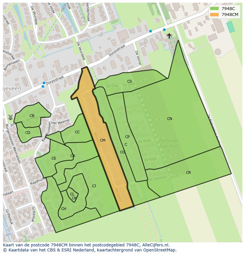 Afbeelding van het postcodegebied 7948 CM op de kaart.