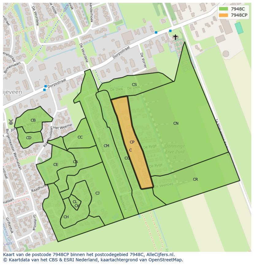 Afbeelding van het postcodegebied 7948 CP op de kaart.