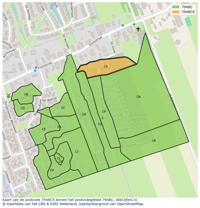 Afbeelding van het postcodegebied 7948 CS op de kaart.