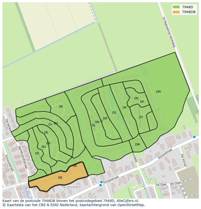 Afbeelding van het postcodegebied 7948 DB op de kaart.