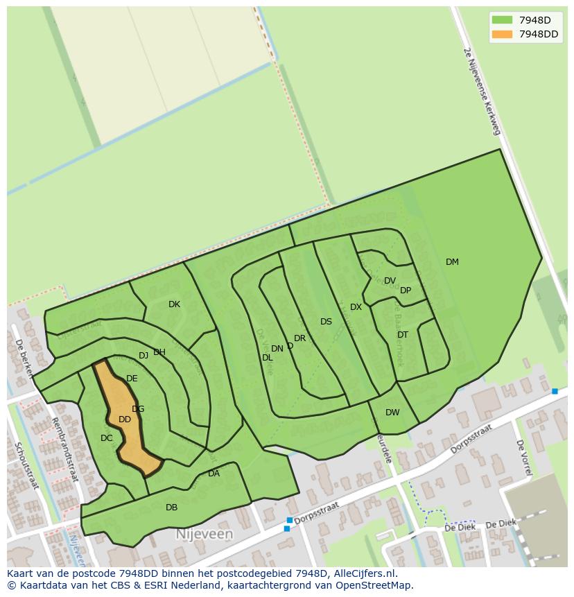 Afbeelding van het postcodegebied 7948 DD op de kaart.