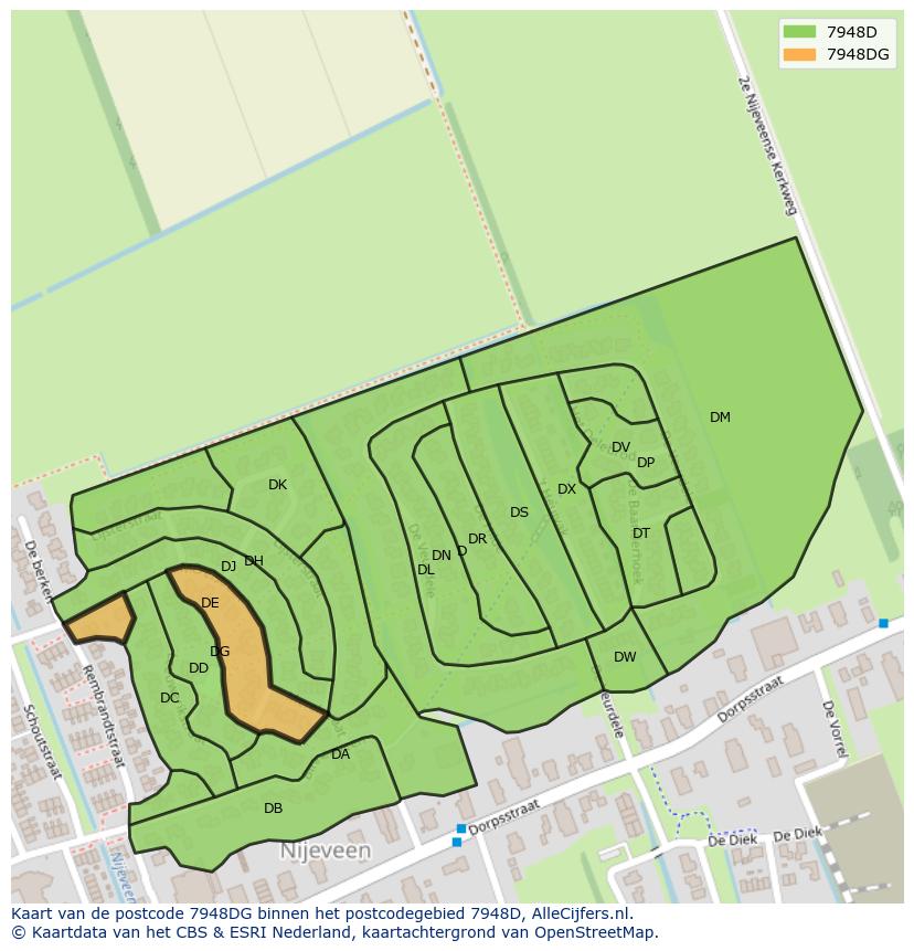 Afbeelding van het postcodegebied 7948 DG op de kaart.