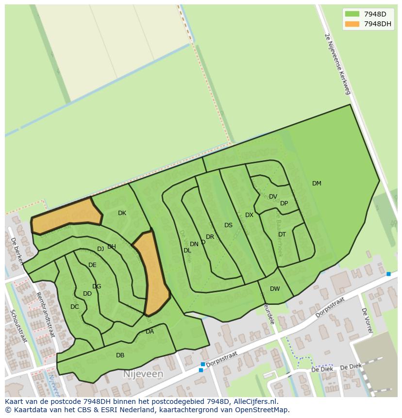 Afbeelding van het postcodegebied 7948 DH op de kaart.