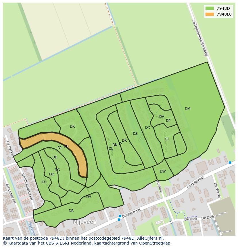Afbeelding van het postcodegebied 7948 DJ op de kaart.