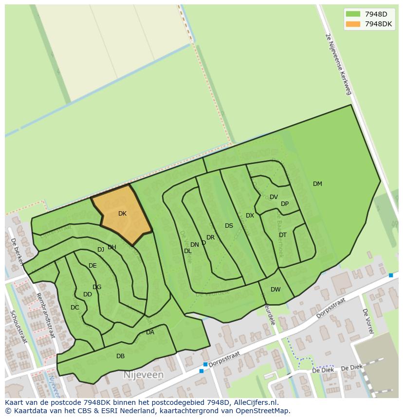 Afbeelding van het postcodegebied 7948 DK op de kaart.