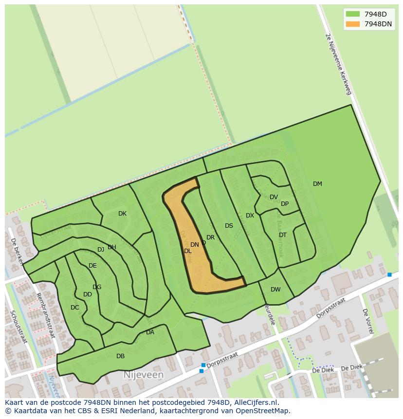 Afbeelding van het postcodegebied 7948 DN op de kaart.