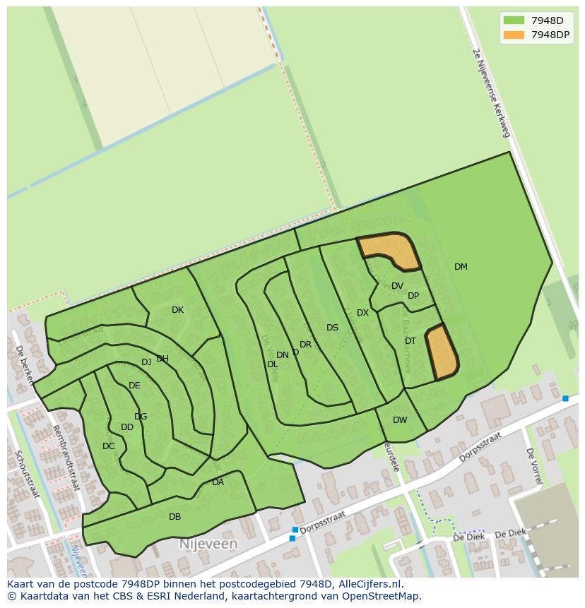 Afbeelding van het postcodegebied 7948 DP op de kaart.