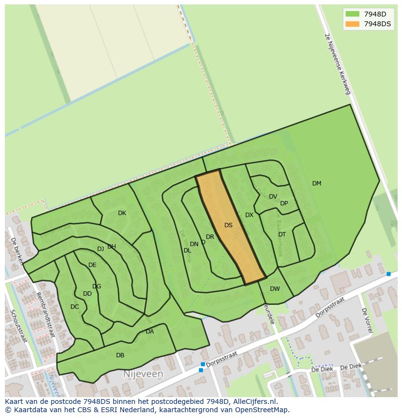 Afbeelding van het postcodegebied 7948 DS op de kaart.