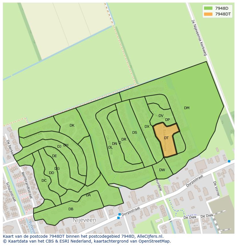 Afbeelding van het postcodegebied 7948 DT op de kaart.