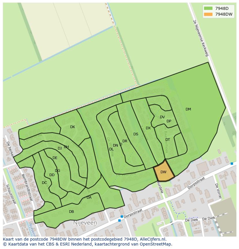 Afbeelding van het postcodegebied 7948 DW op de kaart.