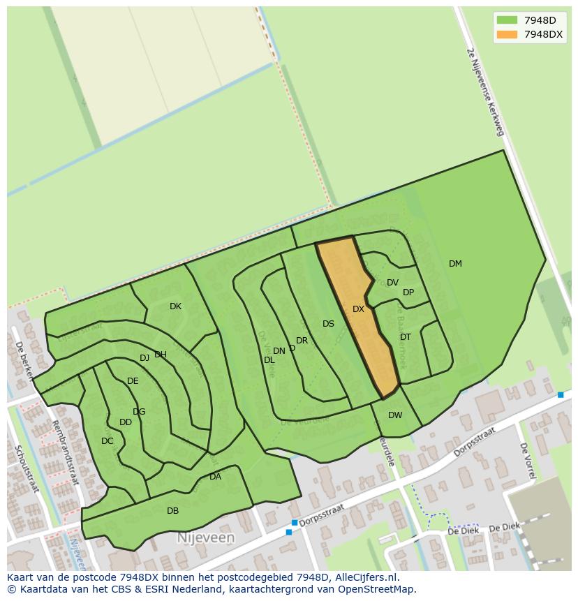 Afbeelding van het postcodegebied 7948 DX op de kaart.
