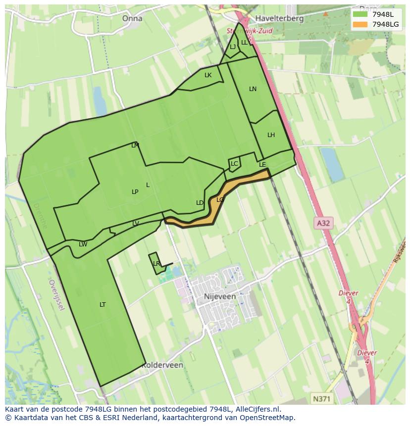 Afbeelding van het postcodegebied 7948 LG op de kaart.
