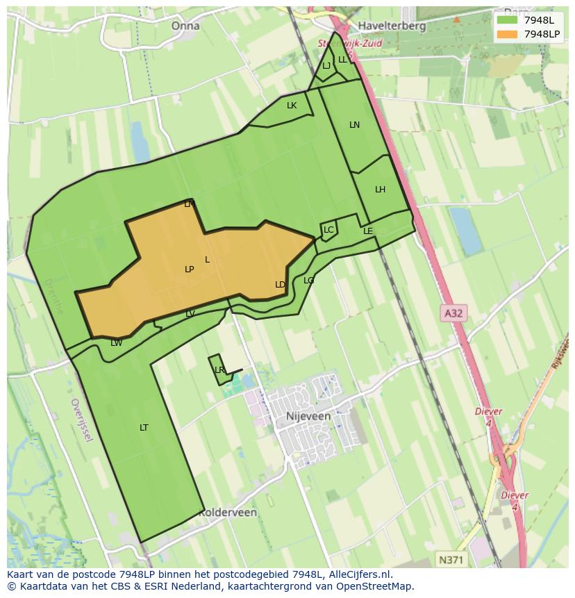Afbeelding van het postcodegebied 7948 LP op de kaart.
