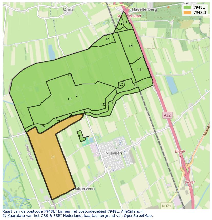 Afbeelding van het postcodegebied 7948 LT op de kaart.