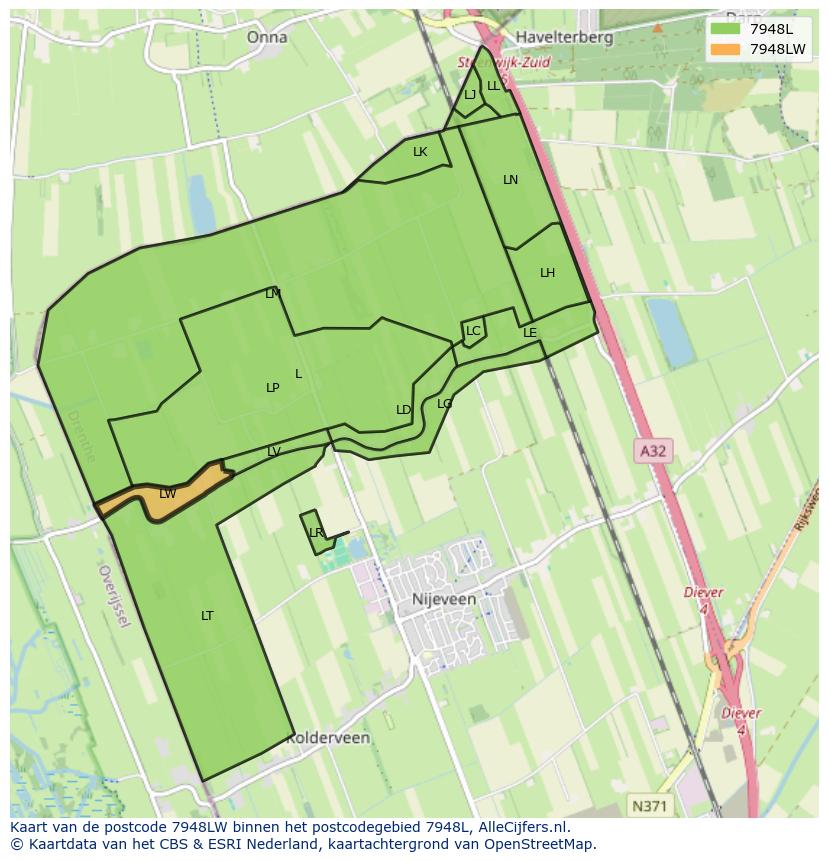 Afbeelding van het postcodegebied 7948 LW op de kaart.