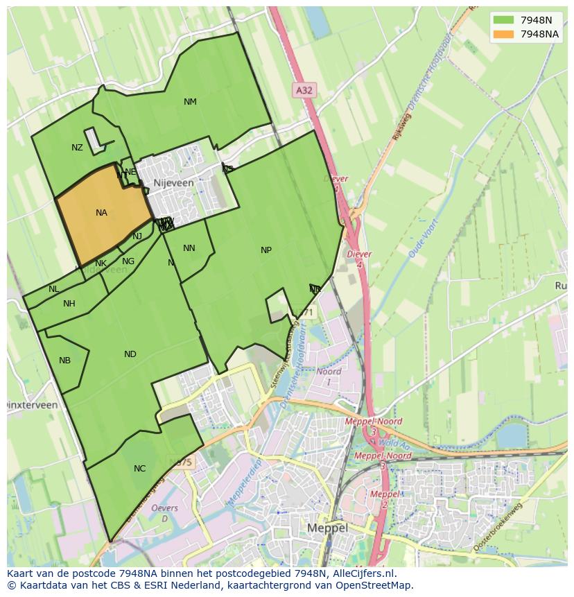 Afbeelding van het postcodegebied 7948 NA op de kaart.