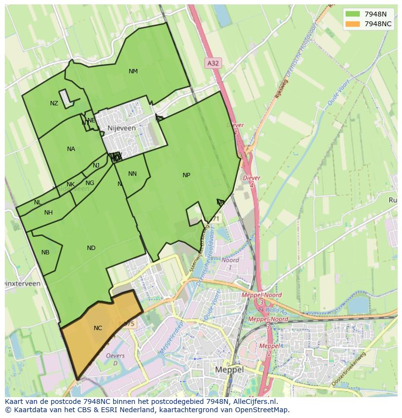 Afbeelding van het postcodegebied 7948 NC op de kaart.
