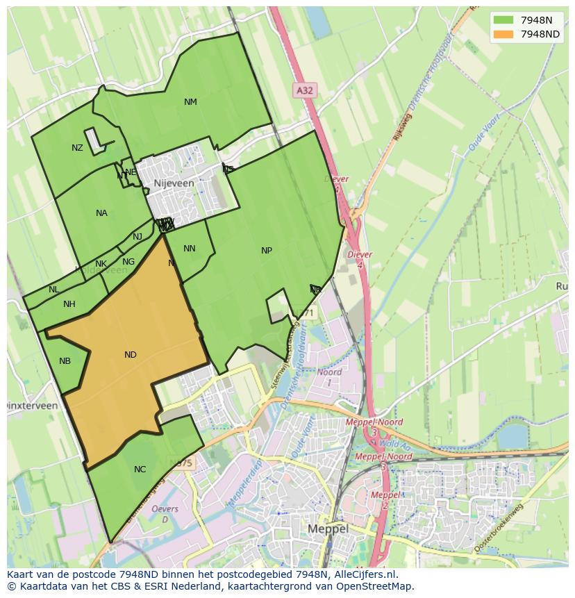 Afbeelding van het postcodegebied 7948 ND op de kaart.