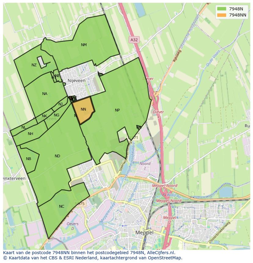 Afbeelding van het postcodegebied 7948 NN op de kaart.