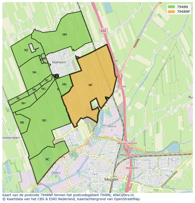 Afbeelding van het postcodegebied 7948 NP op de kaart.