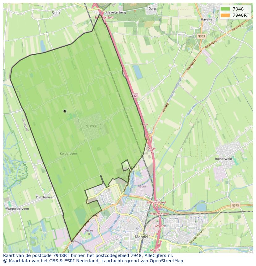 Afbeelding van het postcodegebied 7948 RT op de kaart.