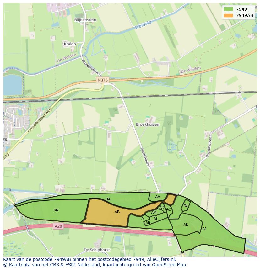 Afbeelding van het postcodegebied 7949 AB op de kaart.