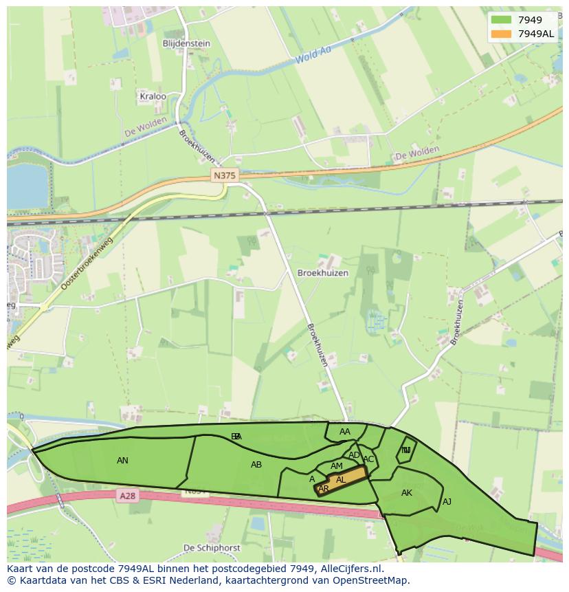 Afbeelding van het postcodegebied 7949 AL op de kaart.