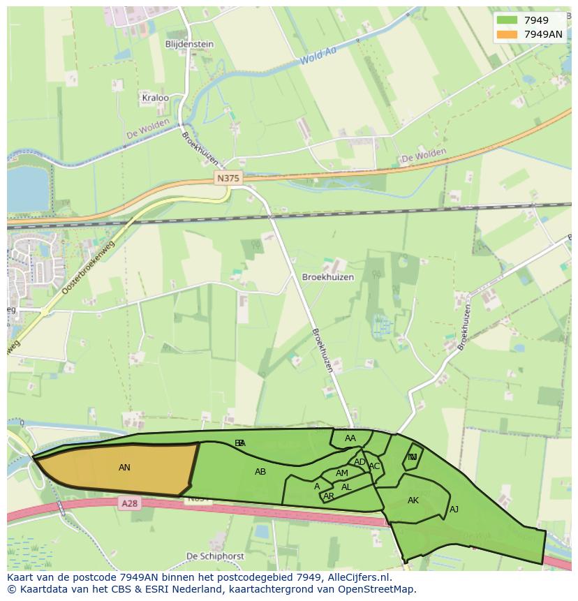 Afbeelding van het postcodegebied 7949 AN op de kaart.