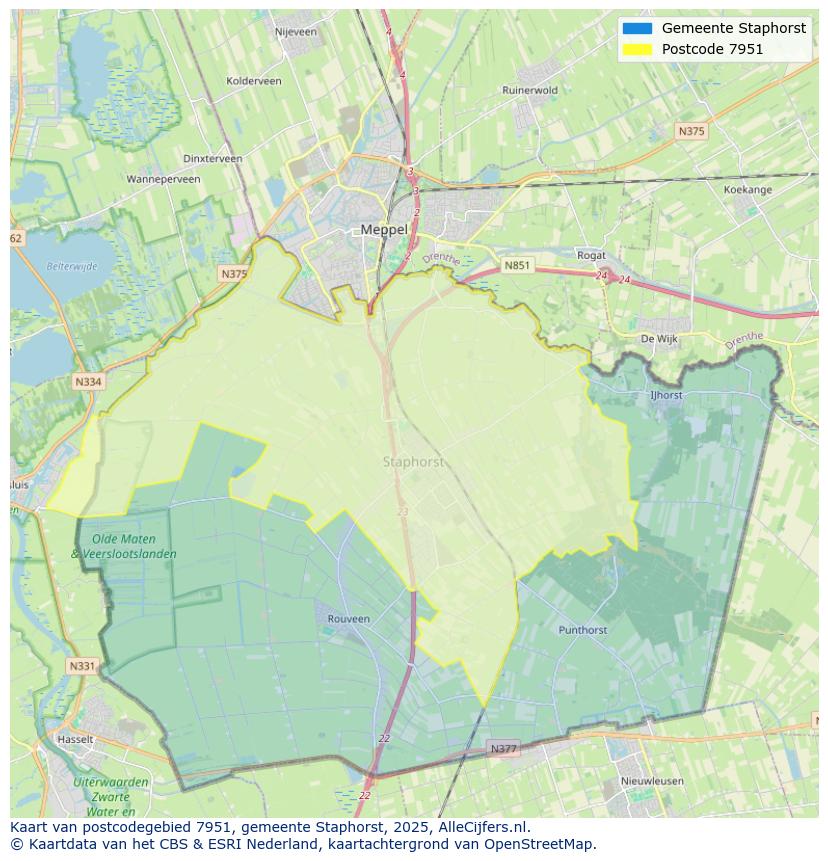 Afbeelding van het postcodegebied 7951 op de kaart.
