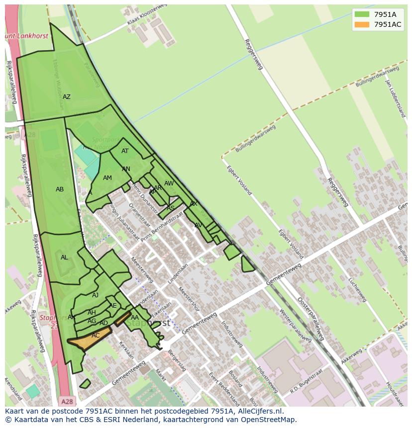 Afbeelding van het postcodegebied 7951 AC op de kaart.