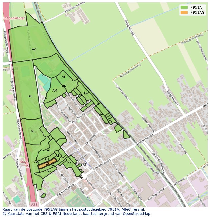 Afbeelding van het postcodegebied 7951 AG op de kaart.