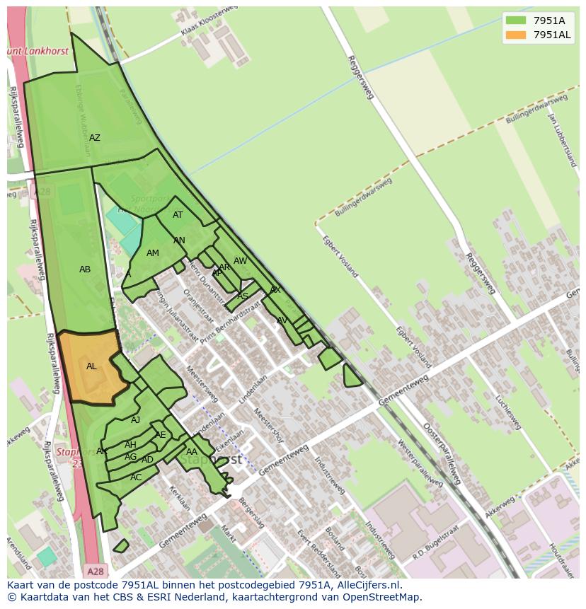 Afbeelding van het postcodegebied 7951 AL op de kaart.