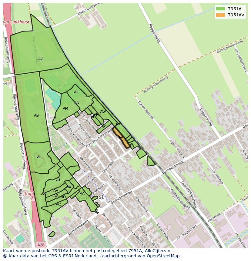 Afbeelding van het postcodegebied 7951 AV op de kaart.