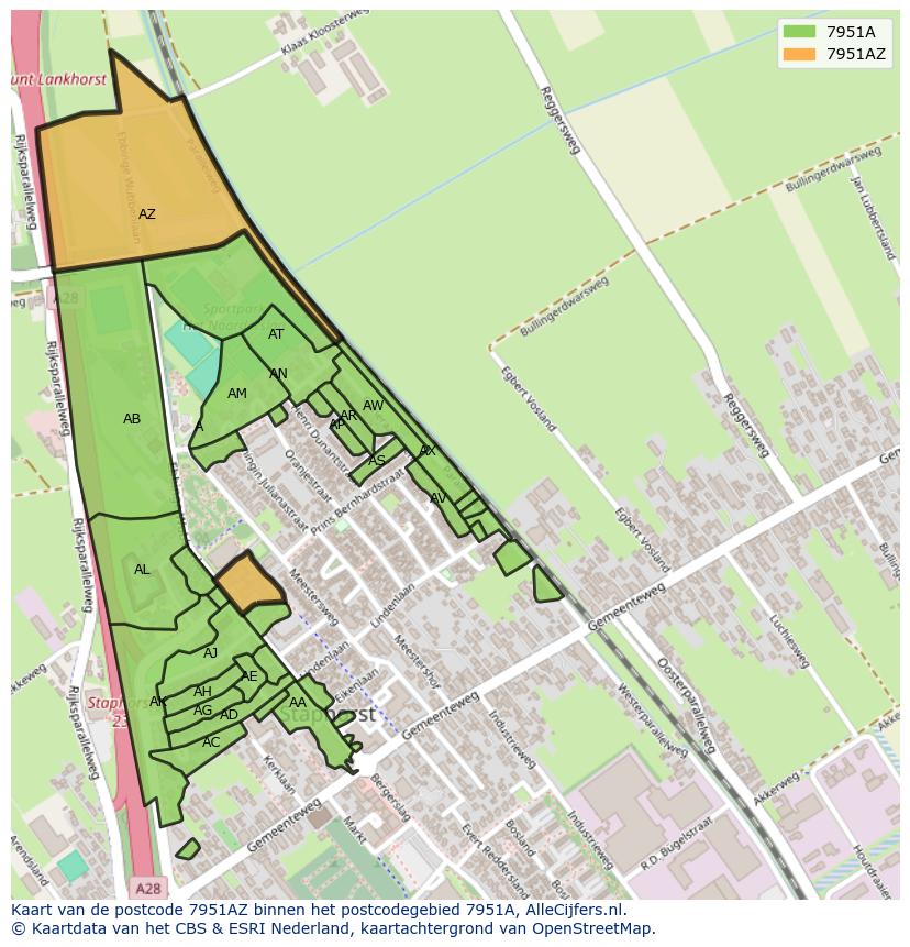 Afbeelding van het postcodegebied 7951 AZ op de kaart.