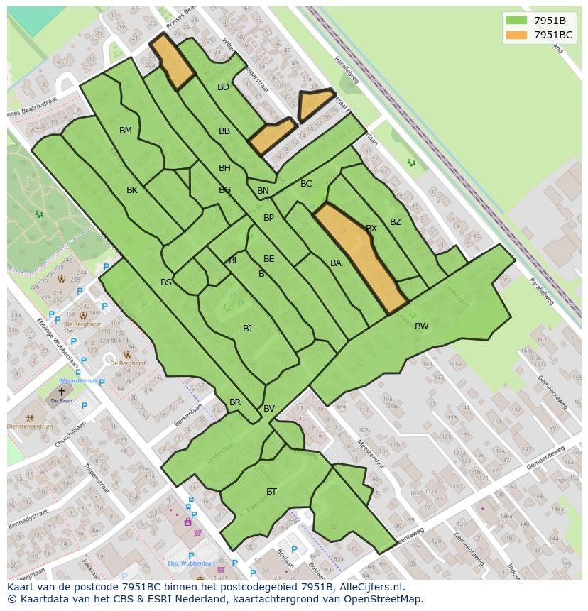 Afbeelding van het postcodegebied 7951 BC op de kaart.