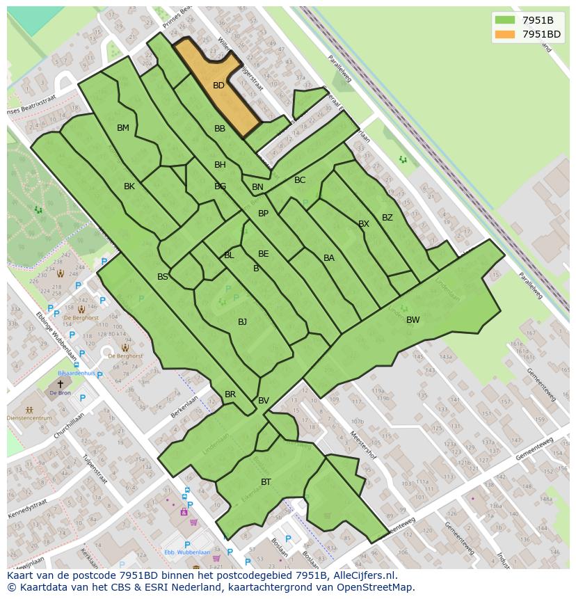Afbeelding van het postcodegebied 7951 BD op de kaart.