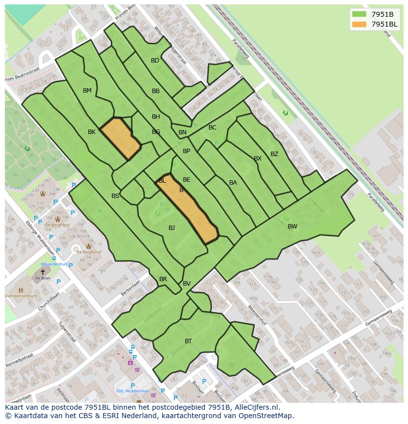 Afbeelding van het postcodegebied 7951 BL op de kaart.