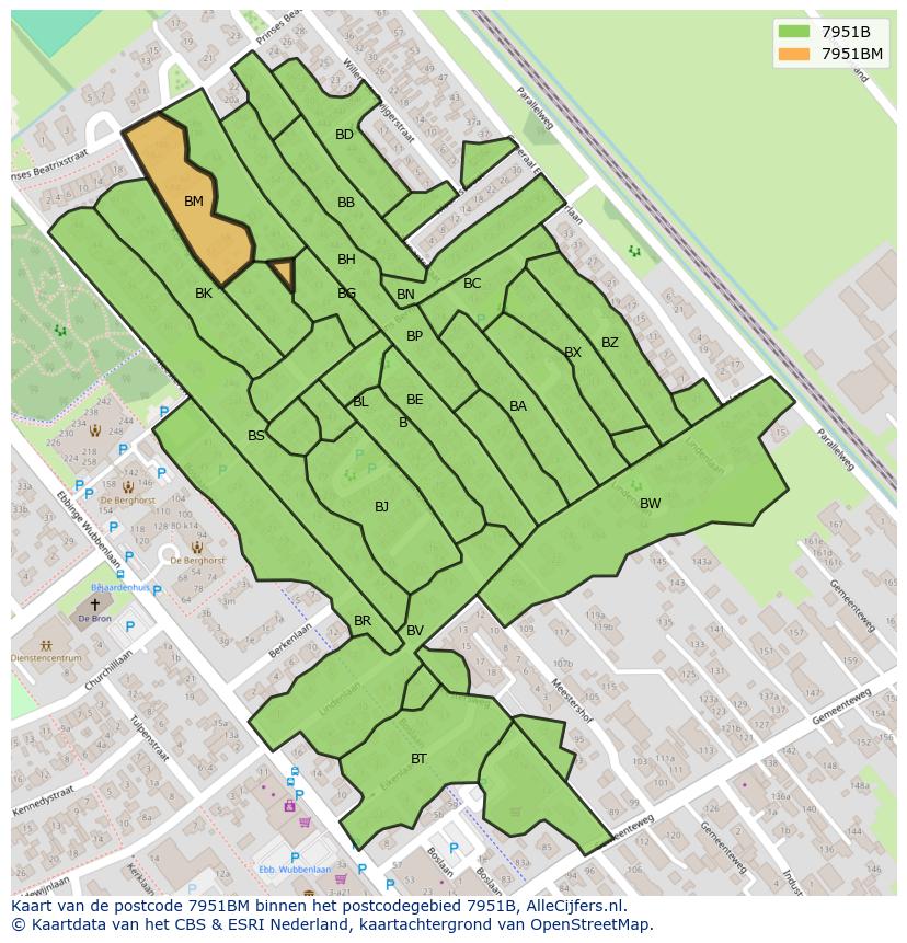 Afbeelding van het postcodegebied 7951 BM op de kaart.