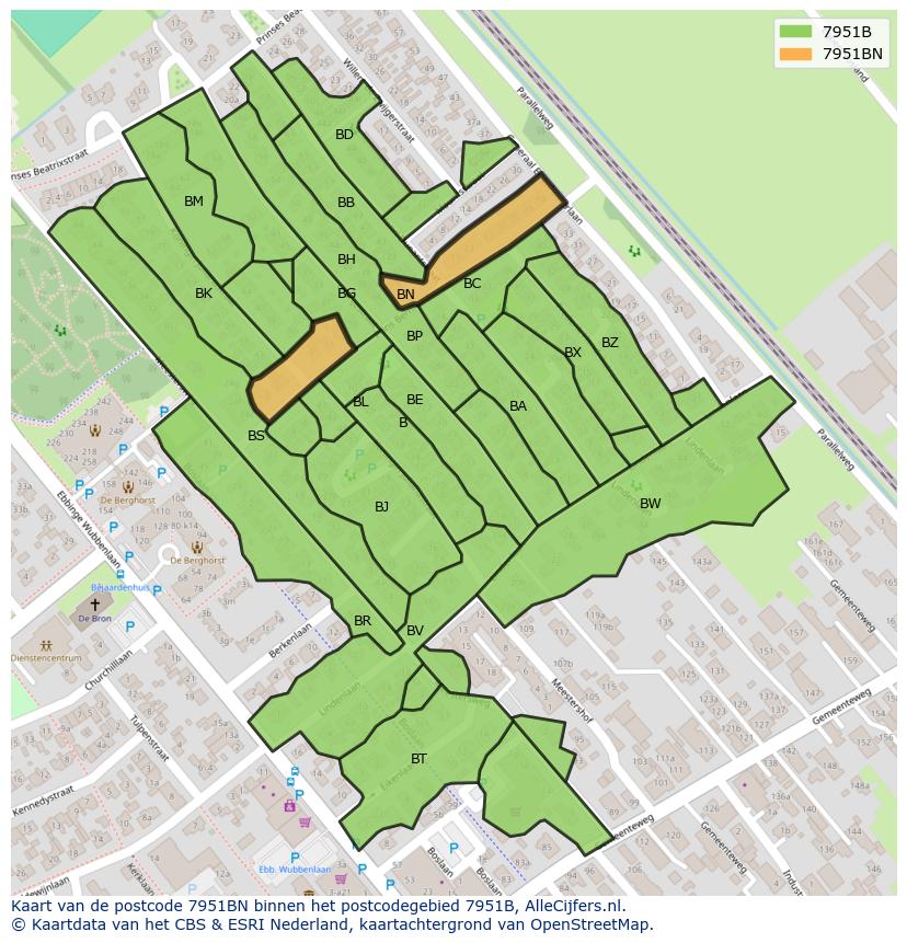 Afbeelding van het postcodegebied 7951 BN op de kaart.