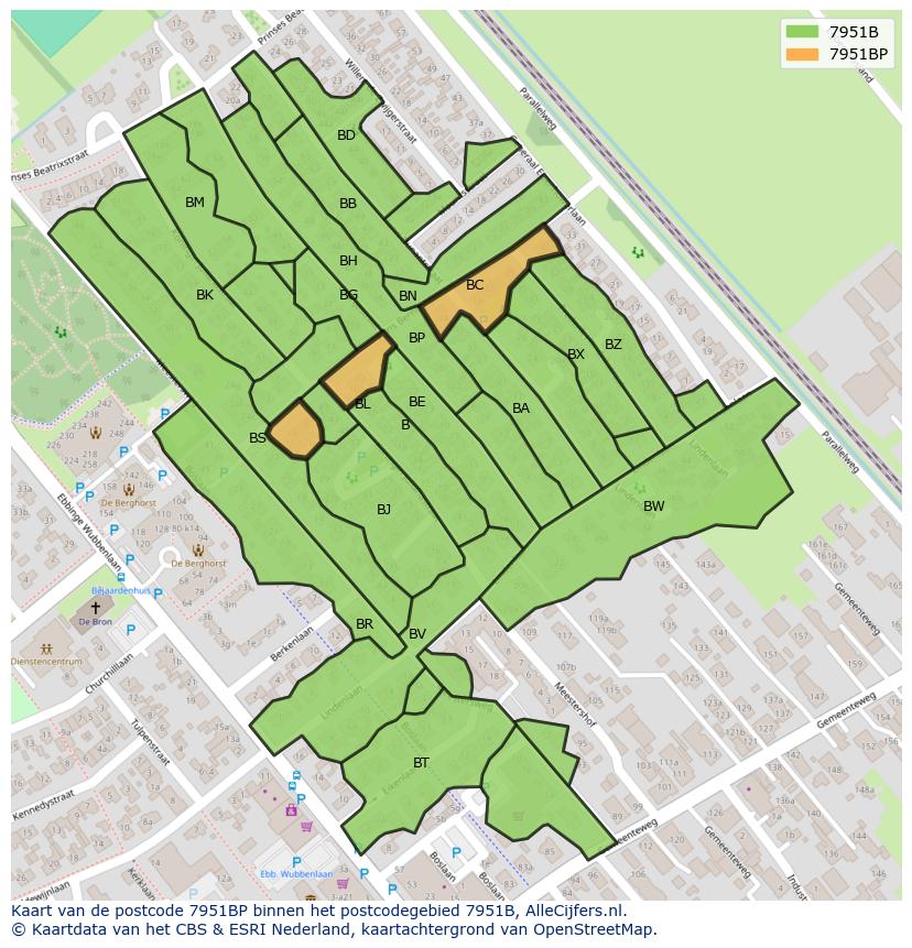 Afbeelding van het postcodegebied 7951 BP op de kaart.