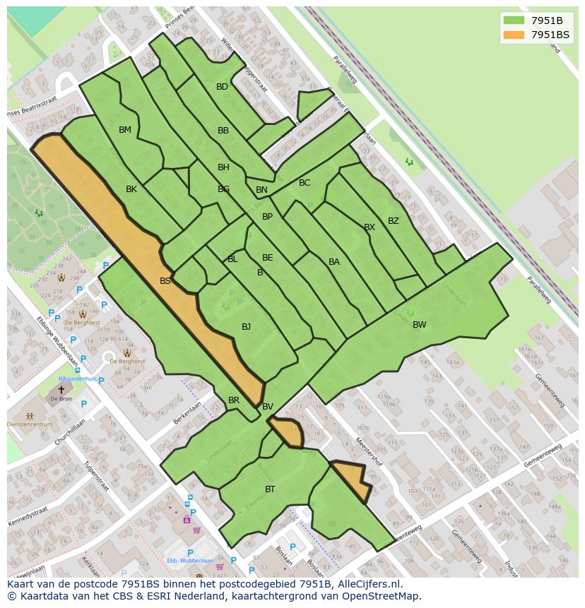 Afbeelding van het postcodegebied 7951 BS op de kaart.