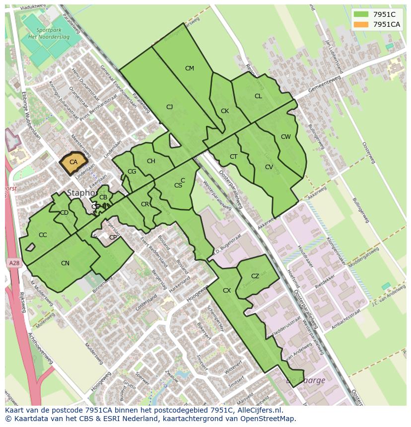 Afbeelding van het postcodegebied 7951 CA op de kaart.