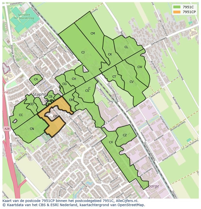 Afbeelding van het postcodegebied 7951 CP op de kaart.