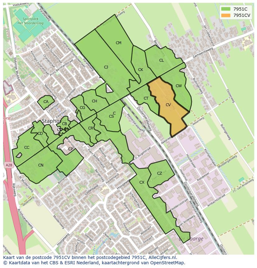 Afbeelding van het postcodegebied 7951 CV op de kaart.