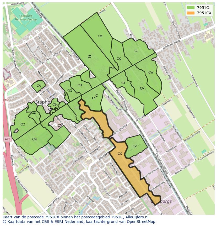 Afbeelding van het postcodegebied 7951 CX op de kaart.