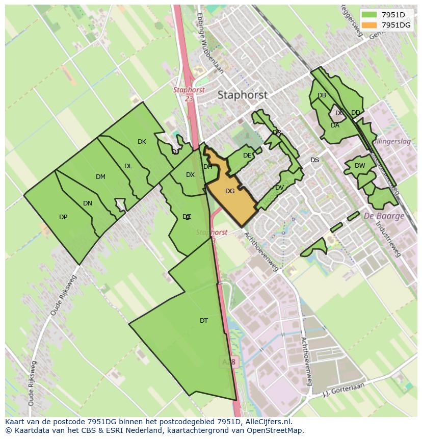 Afbeelding van het postcodegebied 7951 DG op de kaart.