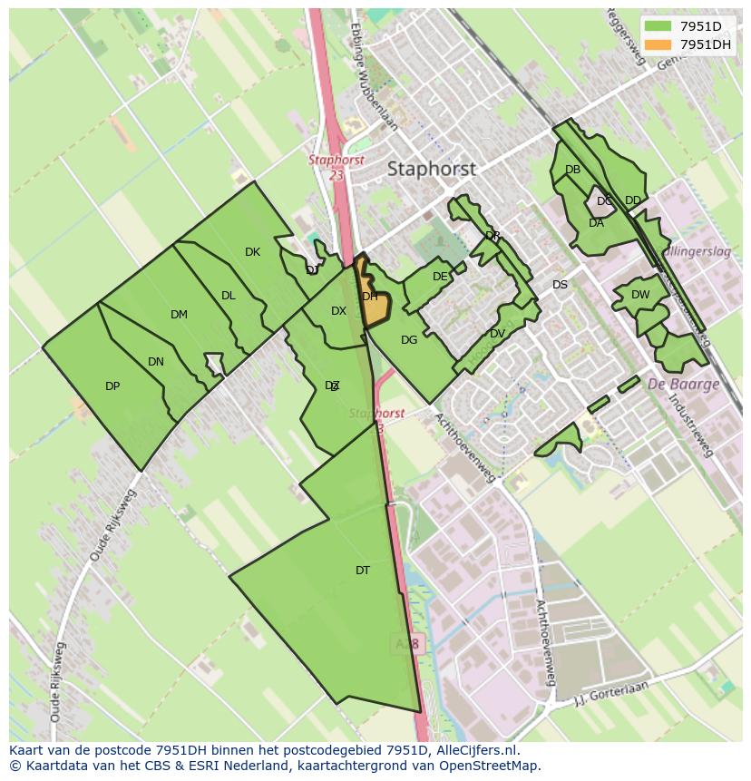 Afbeelding van het postcodegebied 7951 DH op de kaart.