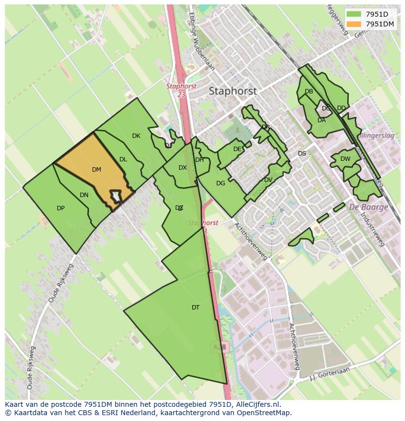 Afbeelding van het postcodegebied 7951 DM op de kaart.